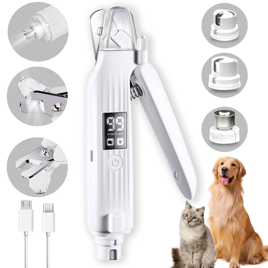 2-in-1 Dog Nail Grinder & Dog/Cat Nail Clippers,Rechargeable Dog Nail Trimmers for Large Medium Small Pets,2 LED Lights and Safety Guard Pet Nail Grinder for Dogs and Cats,Quiet Sharpest Advanced