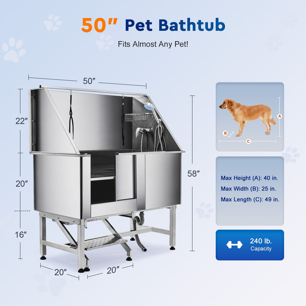 CO-Z 50 Stainless Steel Dog Grooming Bath Tub Kit, Dog Washing Station for Home Pet Store Grooming Salon, Pet Bathing Station Wash Shower