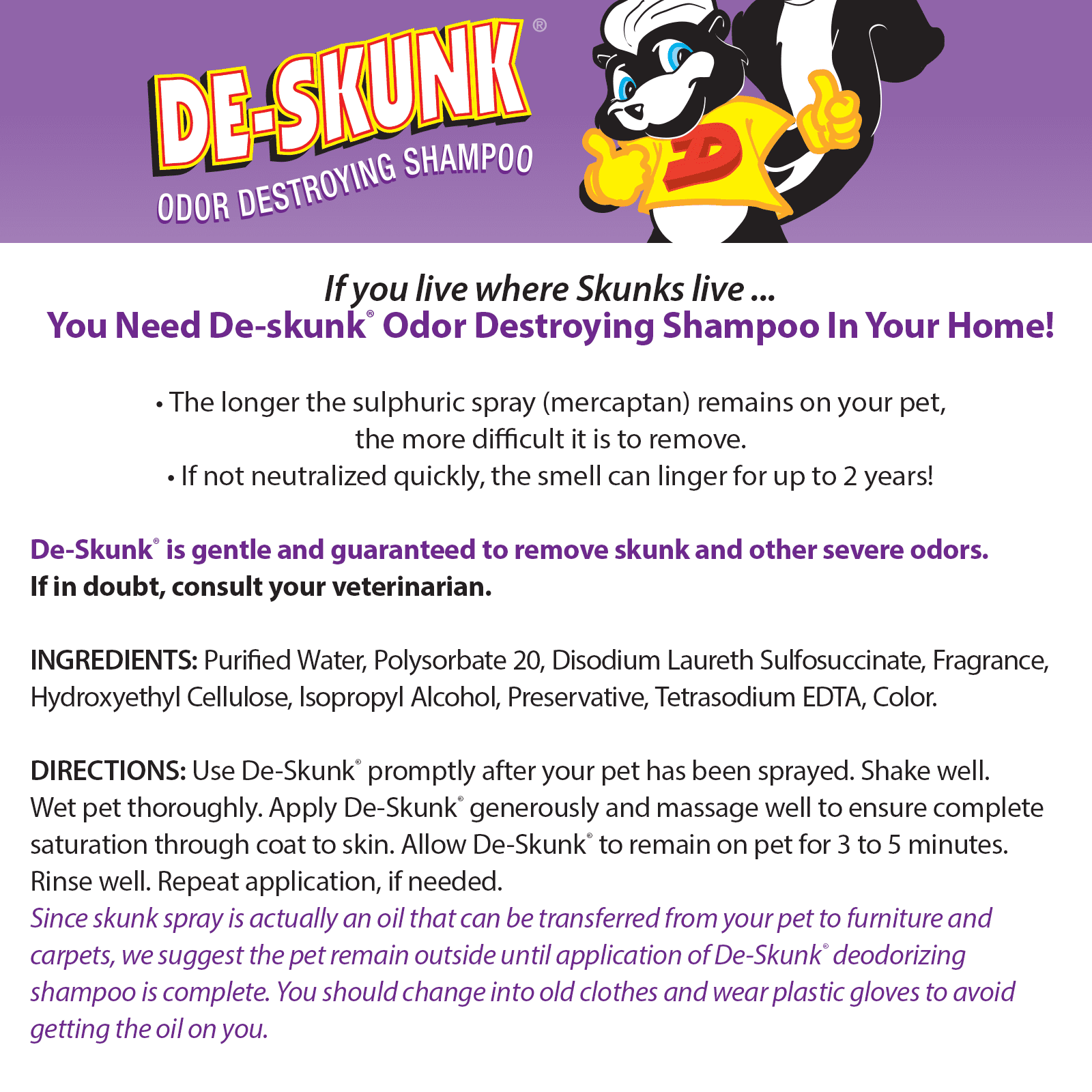 De-Skunk Shampoo, Odor Destroying for Dogs, 32 oz