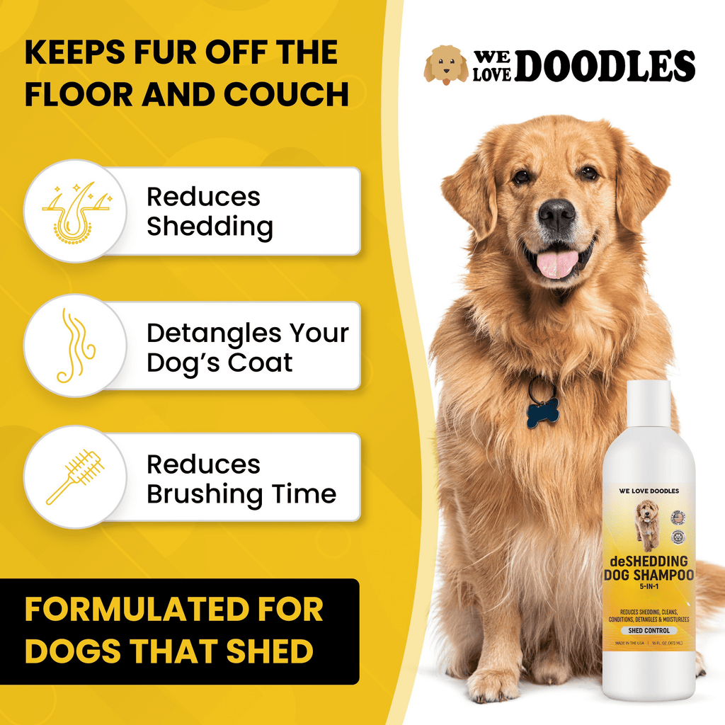5-in-1 Deshedding Dog Shampoo & Conditioner, Infuses Skin & Coat with Vitamins & Omega 3 Fatty Acids, Anti-Shed for Puppies, Made in USA, Shed Control for Dogs, 16 oz [We Love Doodles]