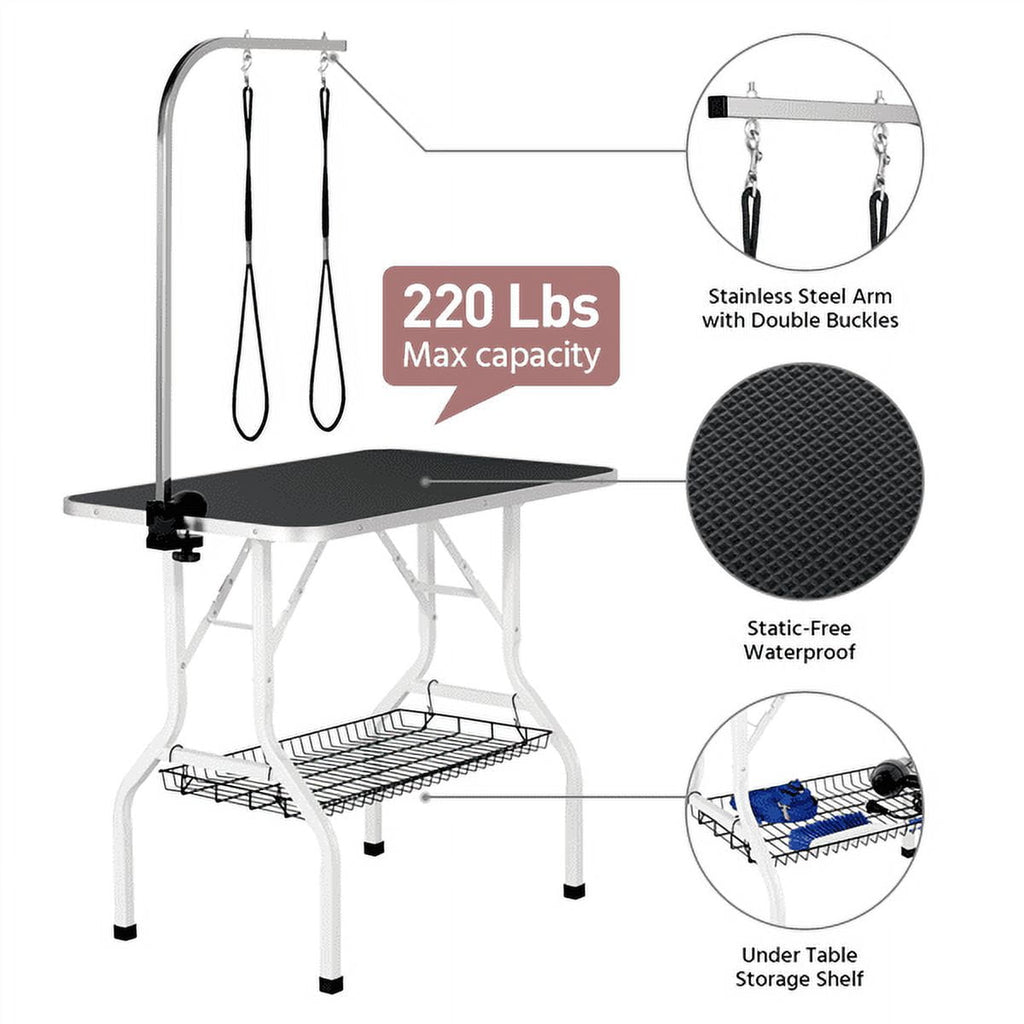 Alden Design 36"L Adjustable Foldable Pet Grooming Table, Black