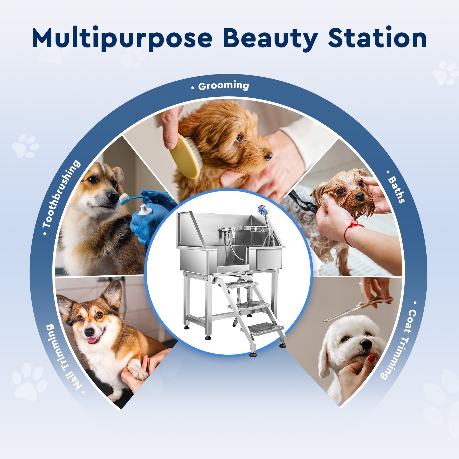 CO-Z 34in Pet Grooming Bath Tub, Stainless Steel Pet Bathing Station Sink with Drain Steps Shower Head Hose Walk In Door & Faucet