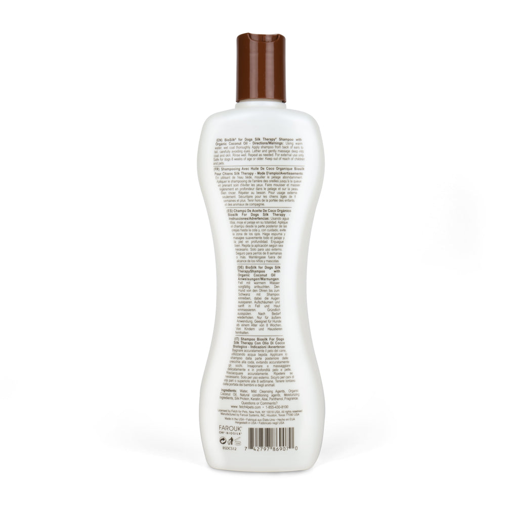Biosilk Dogs Silk Therapy Shampoo Organic Coconut Oil Sulfate and Paraben Free 12 oz.