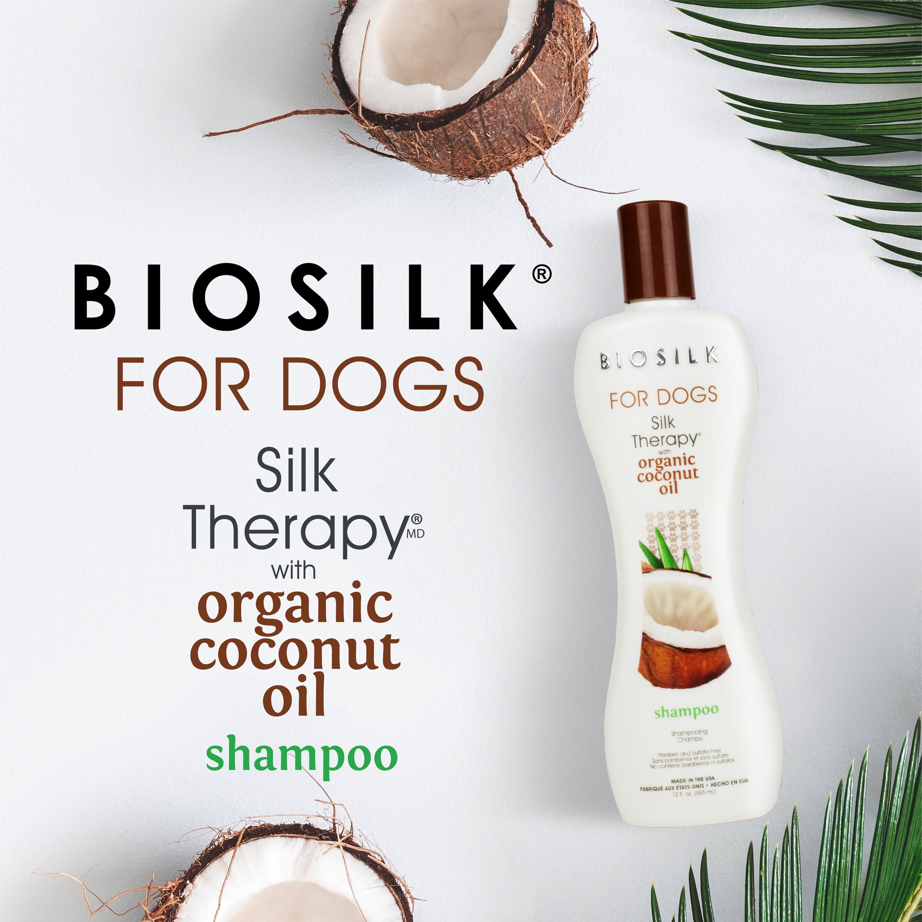 Biosilk Dogs Silk Therapy Shampoo Organic Coconut Oil Sulfate and Paraben Free 12 oz.