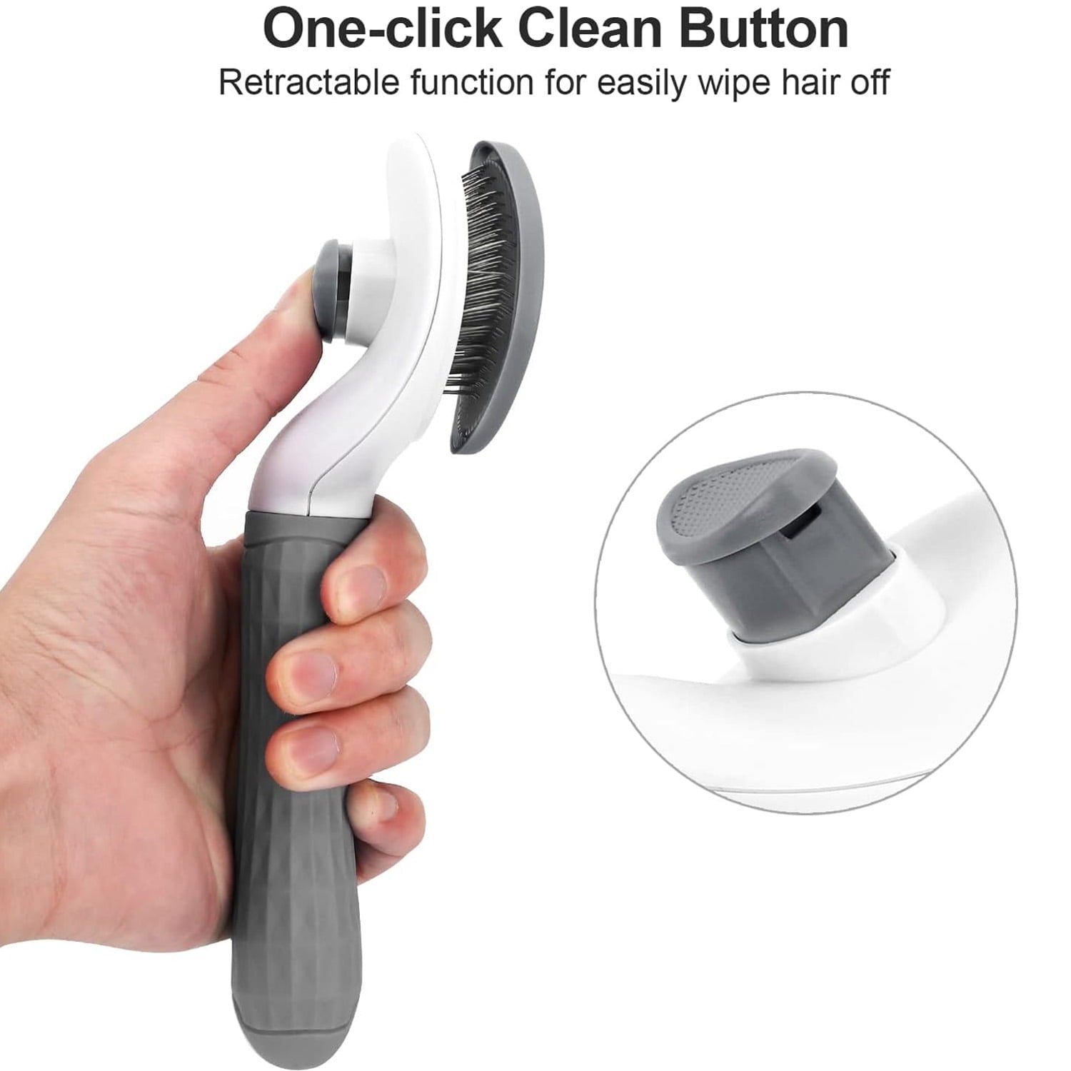 Dog Cat Pet Grooming Brush, Self Cleaning Shedding Brush, Grooming Tool for Long Haired or Short Haired Cats Dogs - Gray