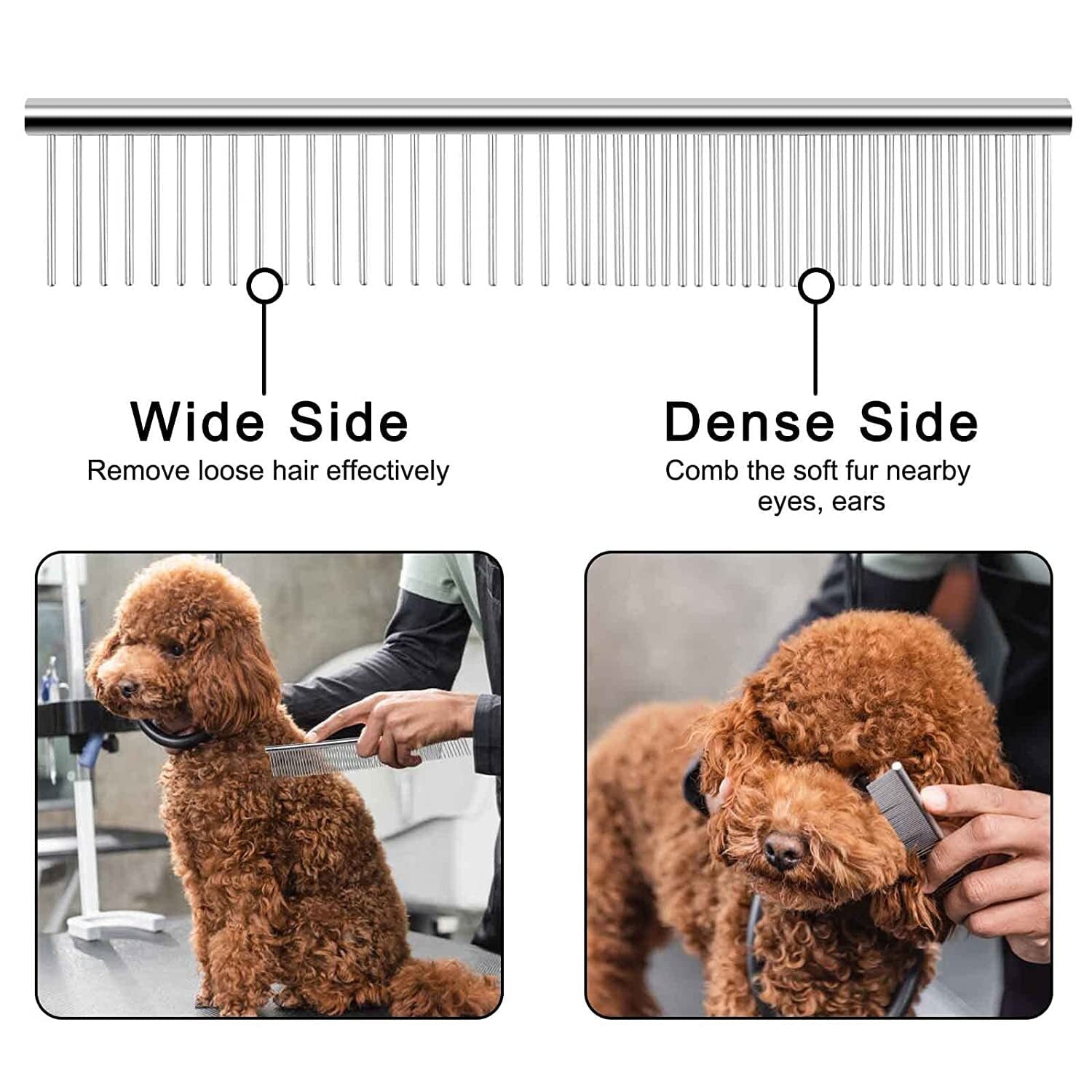 Dog Combs for Grooming, 2 Pack Metal Dog Comb with Rounded Teeth, Stainless Steel Cat Comb for Removing Tangles and Knots for Long and Short Haired Dogs and Cats