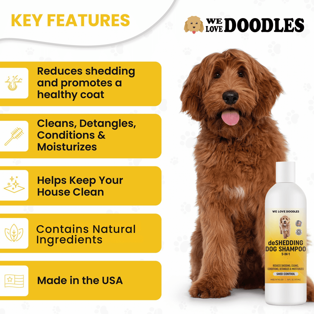 5-in-1 Deshedding Dog Shampoo & Conditioner, Infuses Skin & Coat with Vitamins & Omega 3 Fatty Acids, Anti-Shed for Puppies, Made in USA, Shed Control for Dogs, 16 oz [We Love Doodles]