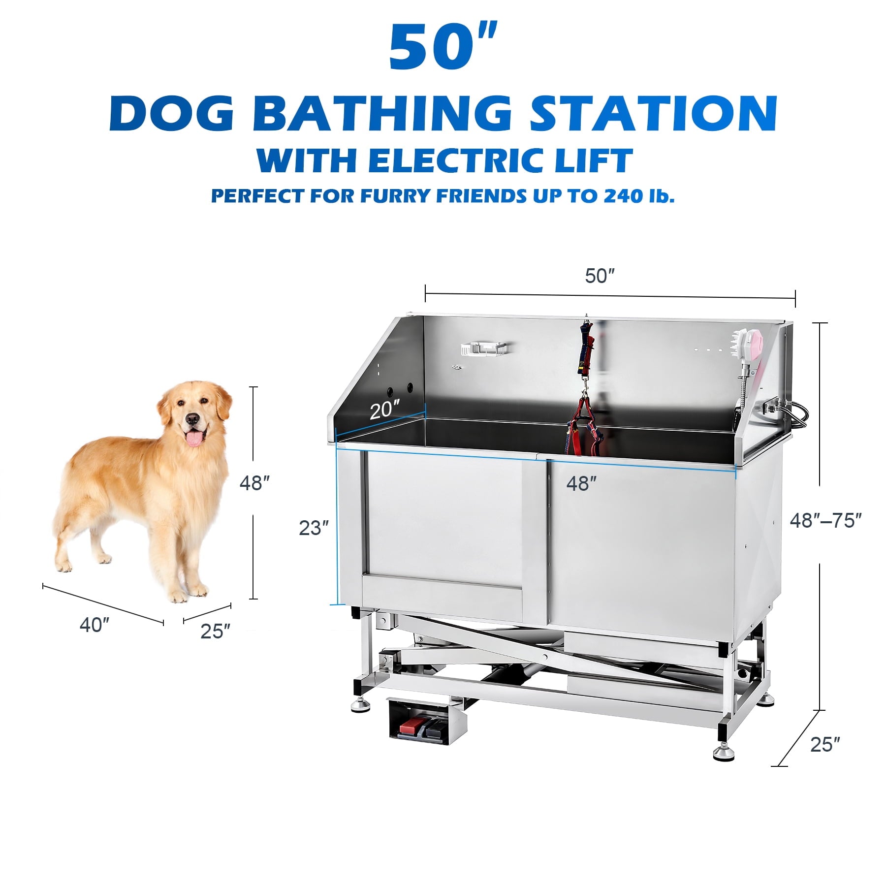 CO-Z Dog Bathing Station 50 Inch Professional Electric Dog Grooming Tub for Large Dog