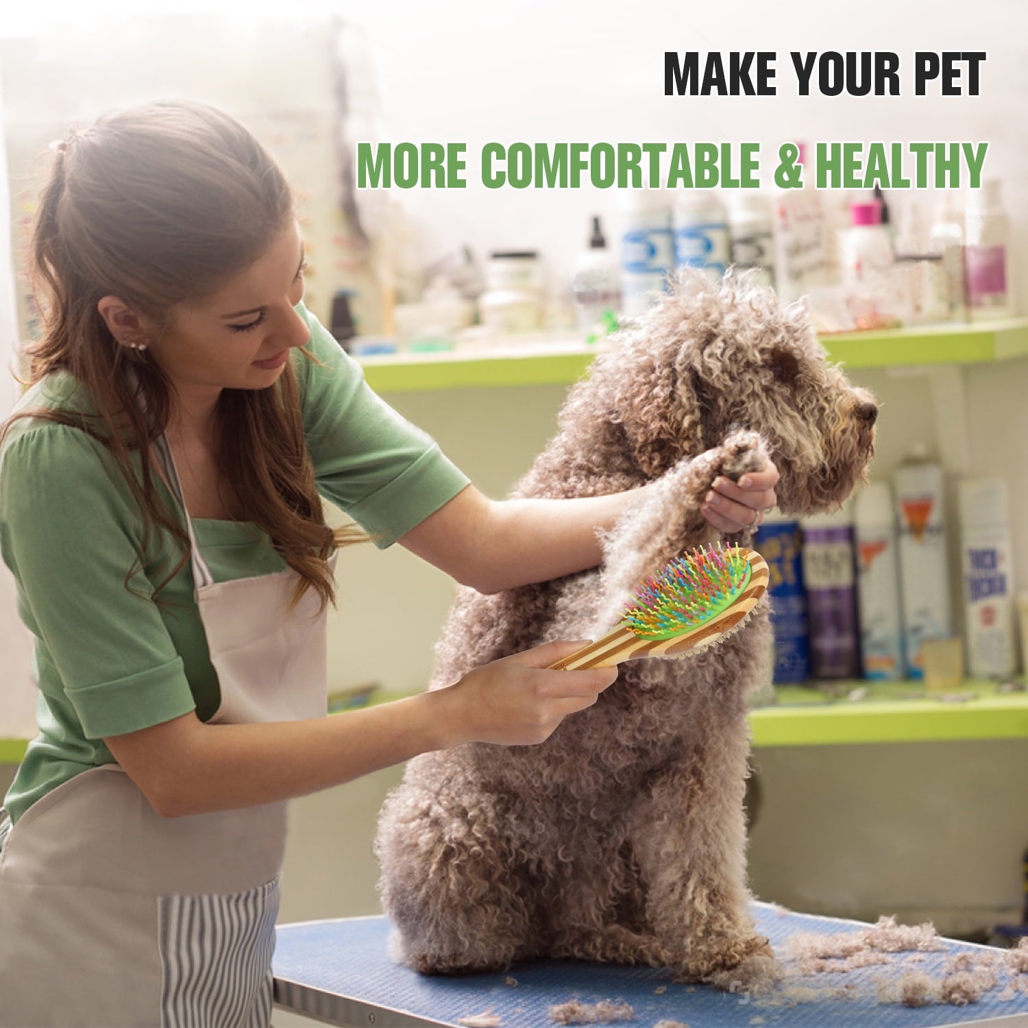 HOP Home of Paws Grooming Brush for Dogs in Mint Green - Easy to Hold Ergonomic Handle Dog Brushes - Best Pet Brush for Dog Grooming and Detangling - Dog Bristle Brush, Dog Pin Brush