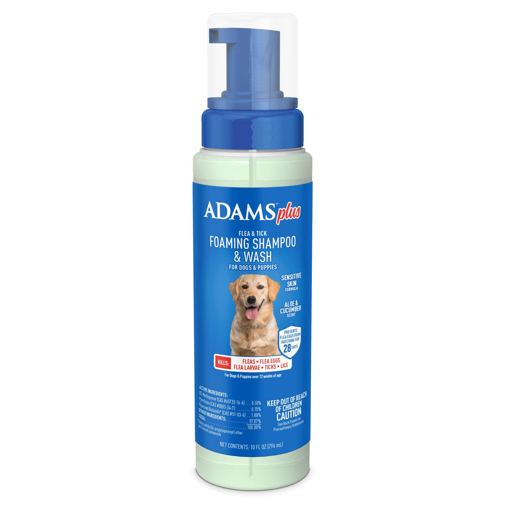 ADAMS Plus Flea & Tick Foaming Shampoo & Wash for Dogs & Puppies Over 12 Weeks, Sensitive Skin Flea Treatment, 10 oz