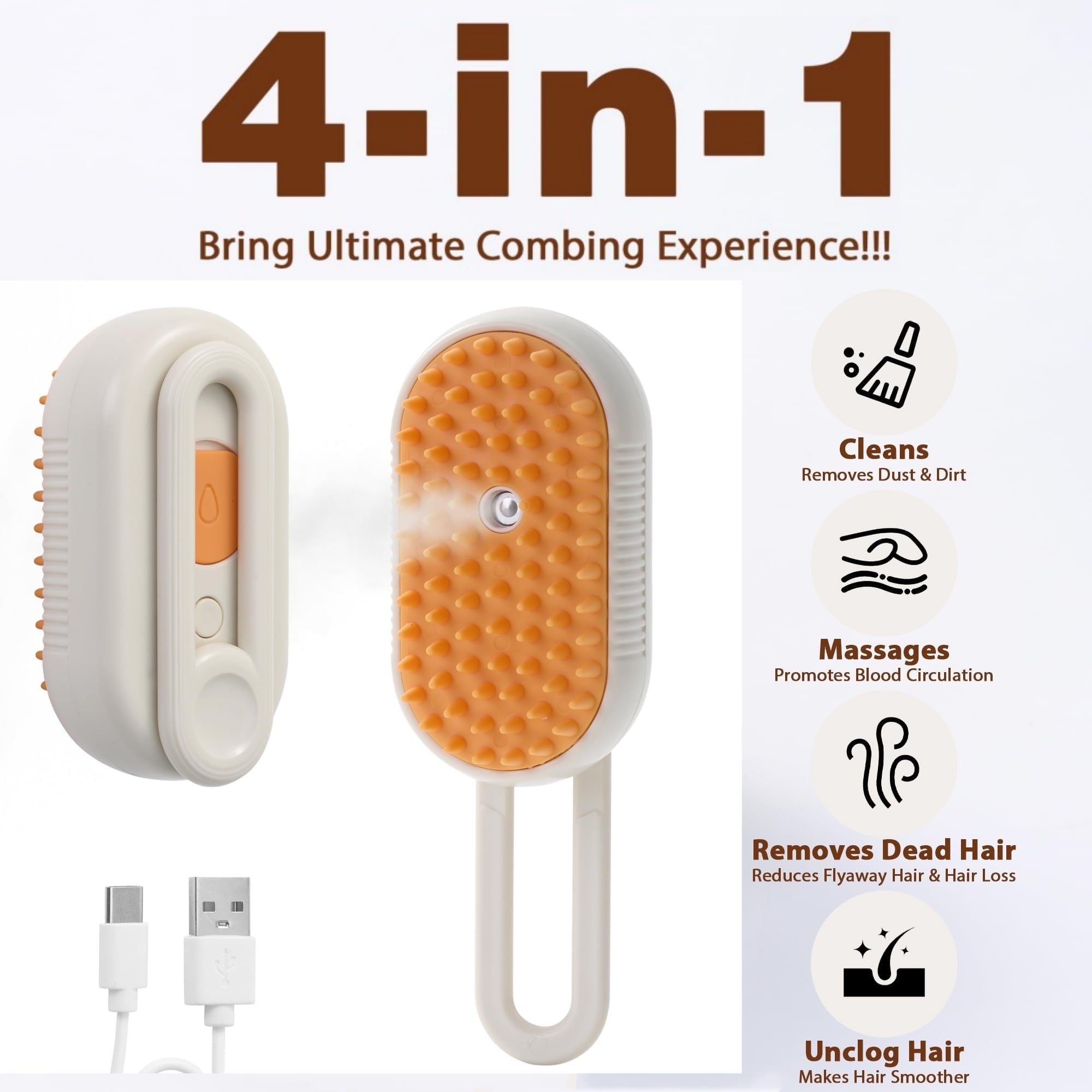 Cat Steam Brush for Shedding, 4 in 1 Rechargeable Pet Steam Brush, Anti-Static Steam Dog Brushes, Massage, Cleaning, Shedding & Combing All In One