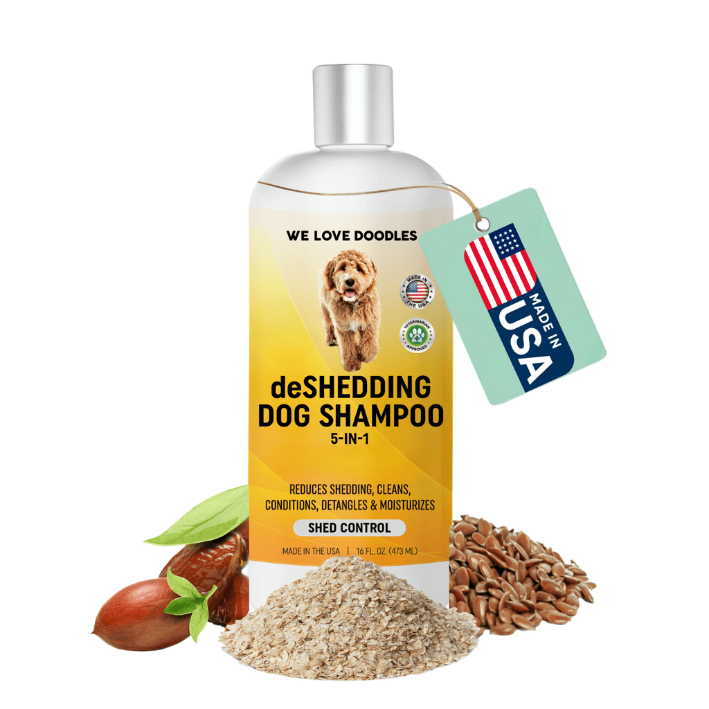 5-in-1 Deshedding Dog Shampoo & Conditioner, Infuses Skin & Coat with Vitamins & Omega 3 Fatty Acids, Anti-Shed for Puppies, Made in USA, Shed Control for Dogs, 16 oz [We Love Doodles]