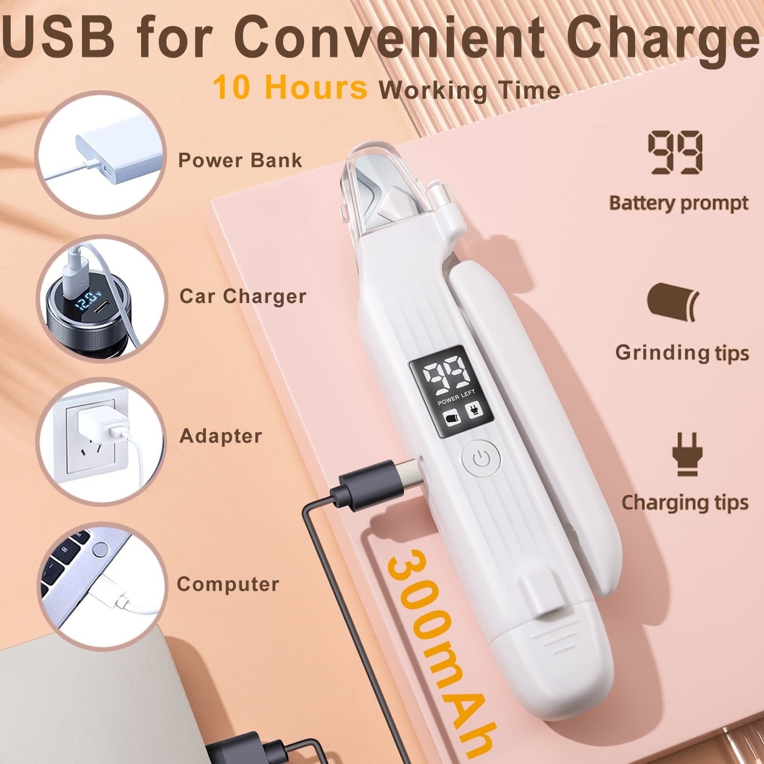 2-in-1 Dog Nail Grinder & Dog/Cat Nail Clippers,Rechargeable Dog Nail Trimmers for Large Medium Small Pets,2 LED Lights and Safety Guard Pet Nail Grinder for Dogs and Cats,Quiet Sharpest Advanced