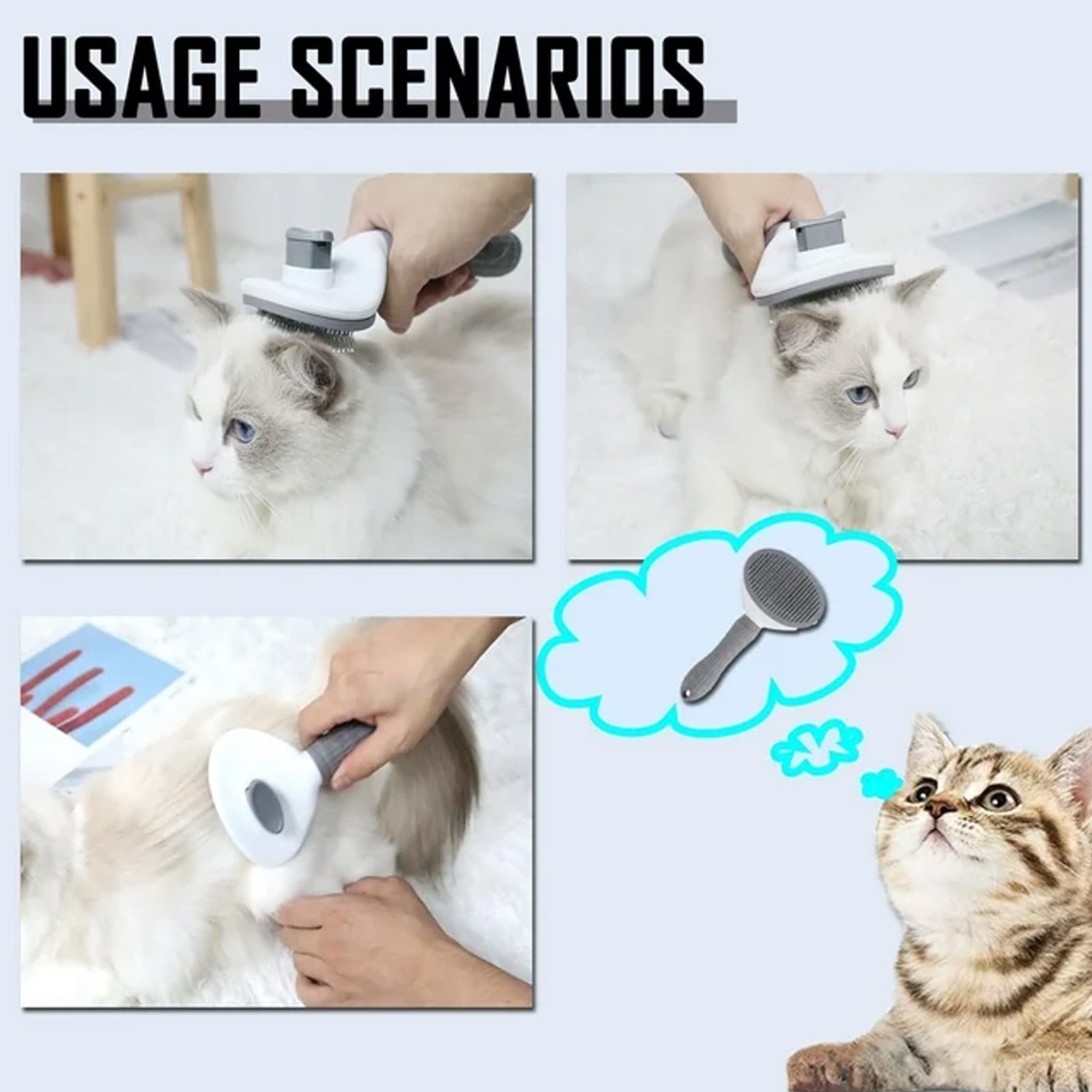 Dog Cat Pet Grooming Brush, Self Cleaning Shedding Brush, Grooming Tool for Long Haired or Short Haired Cats Dogs - Gray