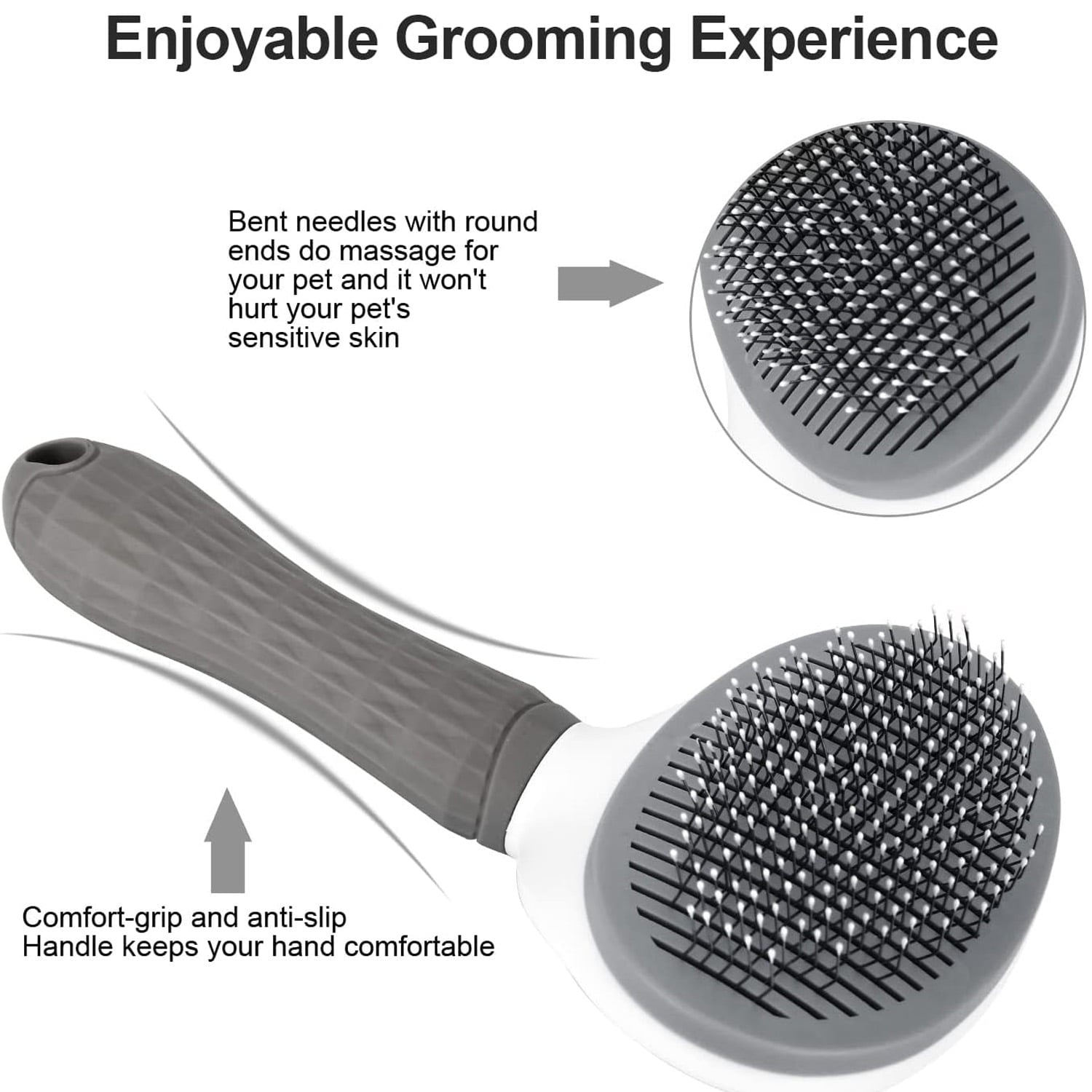 Dog Cat Pet Grooming Brush, Self Cleaning Shedding Brush, Grooming Tool for Long Haired or Short Haired Cats Dogs - Gray