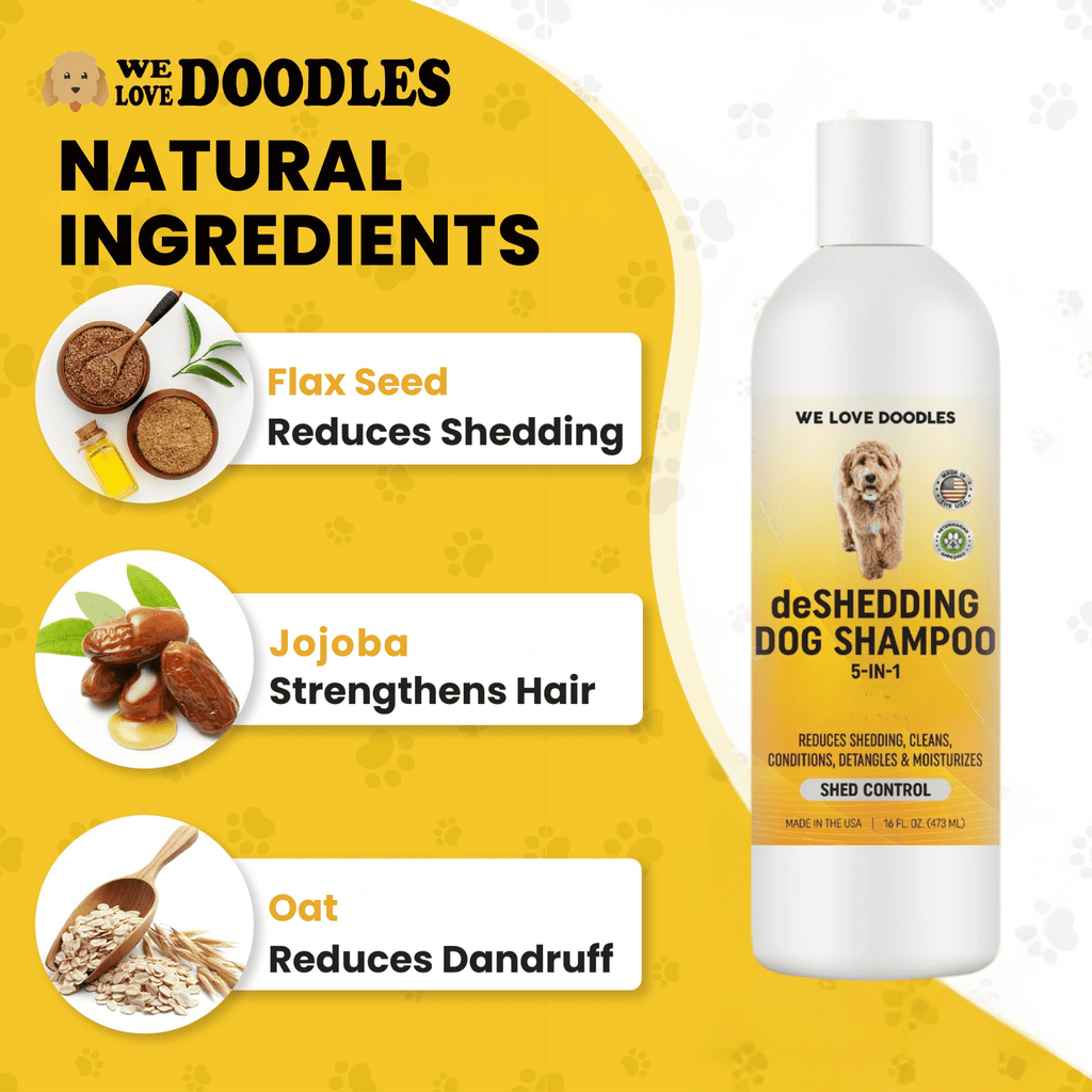 5-in-1 Deshedding Dog Shampoo & Conditioner, Infuses Skin & Coat with Vitamins & Omega 3 Fatty Acids, Anti-Shed for Puppies, Made in USA, Shed Control for Dogs, 16 oz [We Love Doodles]