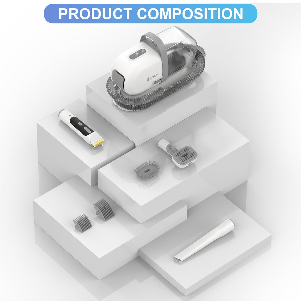 14KPa Dog Grooming Kit & Vacuum, 2.5L Pet Hair Vacuum Suction 99% Pet Hair,3 Modes Suction Dog Grooming Clipper Kit,5 Pet Groomer Tools,Low Noise Pet Shedding Vacuum for Dogs Cats,White